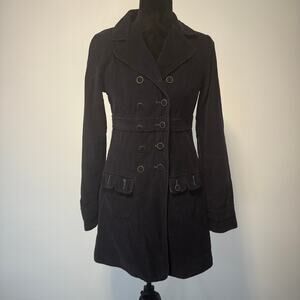 Vintage Free People Navy Blue Corduroy Double Breasted Long Fall Peacoat Size SM